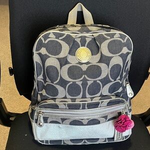 Coach Navy and Gray Signature Backpack